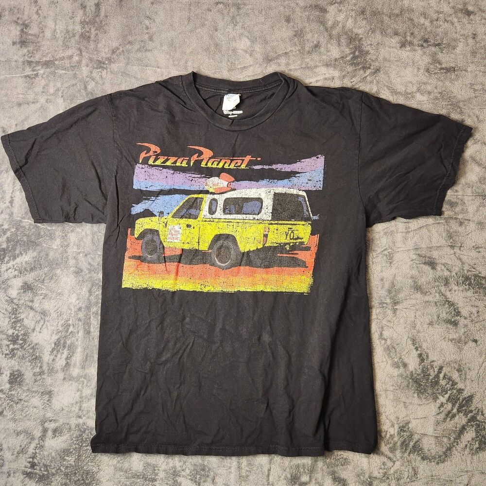 Disney Pixar Toy Story Pizza Planet Truck Graphic T Shirt Black Mens Large